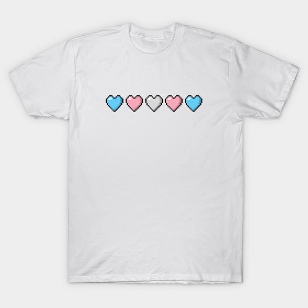 Row of Five Transgender Pride Flag Pixel Hearts T-Shirt by LiveLoudGraphics